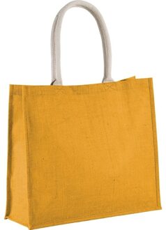 Kimood Jute gele boodschappen/strandtas 42 x 36 cm - Strandtassen Geel