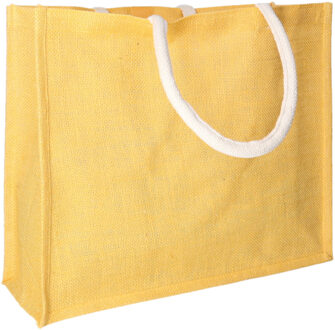Kimood Jute gele shopper/boodschappen tas 42 cm