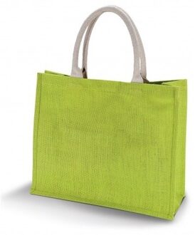 Kimood Jute lime groene shopper/boodschappen tas 42 cm