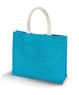 Kimood Jute turquoise blauwe shopper/boodschappen tas 42 cm