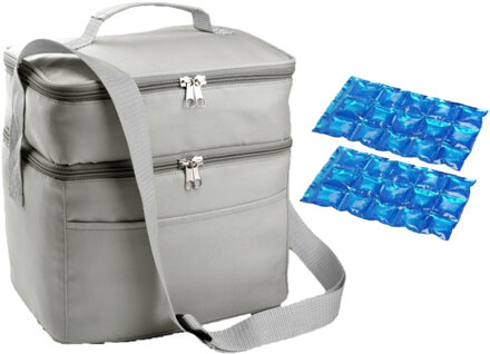 Kimood Koeltas draagtas schoudertas grijs met 2 stuks flexibele koelelementen 13 liter