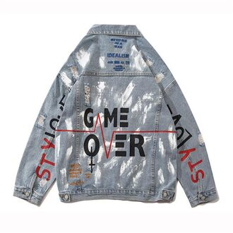 Kimsere Mannen Hi Street Ripped Hip Hop Denim Jassen Gedrukt Mode Streetwear Geschilderd Jeans Bovenkleding Tops Kleding Met Gaten Xxl