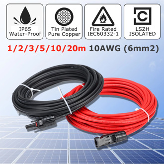 KINCO 1 Pair Solar Panel Extension Cable Copper Wire Black and Red with for Connector Solar PV Cable 6mm 10AWG