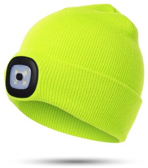 Kind Koplamp Cap 4 Led Night Verlichting Beanie Hoed Met Licht Usb Oplaadbare M68D fluorescerende geel
