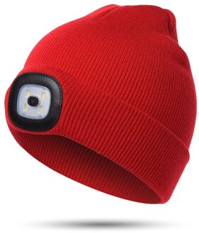 Kind Koplamp Cap 4 Led Night Verlichting Beanie Hoed Met Licht Usb Oplaadbare M68D groot rood