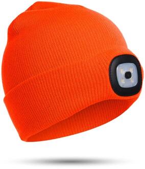 Kind Koplamp Cap 4 Led Night Verlichting Beanie Hoed Met Licht Usb Oplaadbare M68D helder oranje