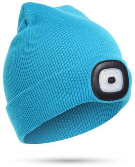 Kind Koplamp Cap 4 Led Night Verlichting Beanie Hoed Met Licht Usb Oplaadbare M68D licht blauw