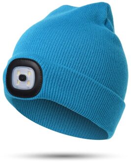 Kind Koplamp Cap 4 Led Night Verlichting Beanie Hoed Met Licht Usb Oplaadbare M68D meer blauw
