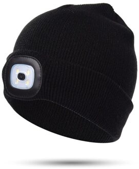 Kind Koplamp Cap 4 Led Night Verlichting Beanie Hoed Met Licht Usb Oplaadbare M68D zwart