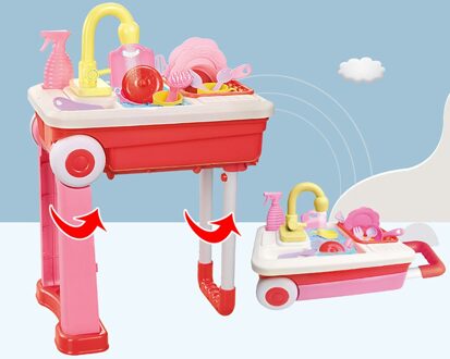 Kind Pretend Rollenspel Keuken Vaatwasser Set Speelgoed Met Elektrische Water Wastafel Simulatie Wassen Sink Kid Educatief Speelgoed M140 # rood
