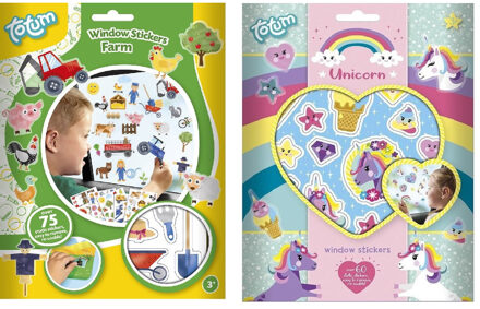 Kinder autoraam stickers combinatie set boerderij en eenhoorn thema - Raamstickers