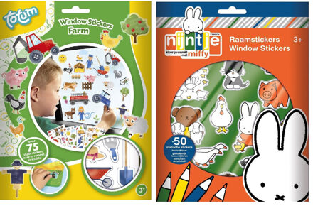 Kinder autoraam stickers combinatie set boerderij en Nijntje thema - Raamstickers