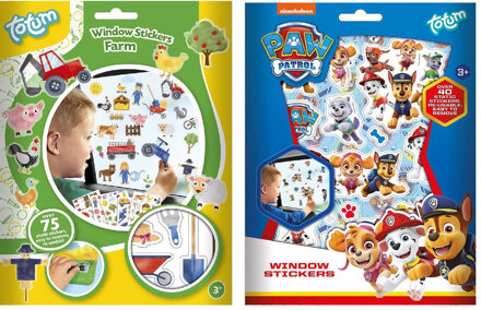 Kinder autoraam stickers combinatie set boerderij en Paw Patrol thema - Raamstickers