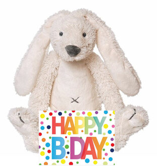 Kinder cadeau knuffel konijn met Happy birthday wenskaart - Knuffel huisdieren Wit