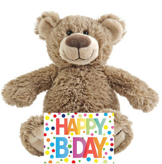 Kinder cadeau knuffelbeer met Happy birthday wenskaart