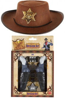 Kinder cowboy verkleed set - hoed met 2x pistolen - Verkleedattributen Multikleur