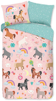 Kinder Dekbedovertrek Good Morning Katoen Horses - roze 140x200/220cm