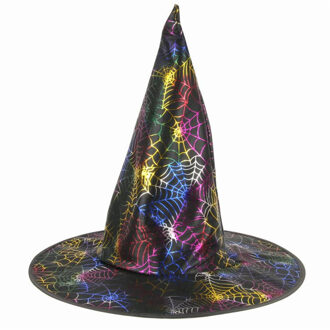 Kinder heksenhoed met gekleurde spinnen - zwart - Halloween verkleed hoeden