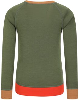 Kinder/Kids Merino Wol Base Layer Set met Kleurblokken (Kaki Groen)