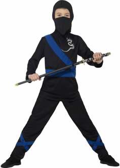 Kinder Kostuum -Kids tm 6 jaar- Ninja Assassin Zwart/Blauw
