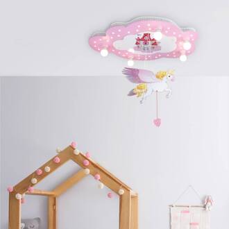 Kinder-plafondlamp Slot met eenhoorn roze