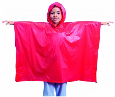 Kinder regen poncho - 20x stuks - pvc - rood - in zakje - vanaf 4 jaar - noodponcho met capuchon - One size
