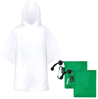 Kinder regenponcho - 10x - pvc - in groen zakje - vanaf 4 jaar - noodponcho met capuchon - one size