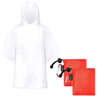 Kinder regenponcho - 2x - pvc - in rood zakje - vanaf 4 jaar - noodponcho met capuchon - one size