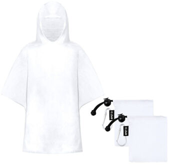 Kinder regenponcho - 2x - pvc - in wit zakje - vanaf 4 jaar - noodponcho met capuchon - one size One size