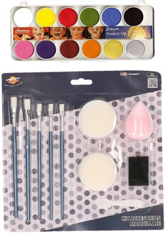 kinder schminken set 12-kleuren basic met grimeer gereedschap 10-delig