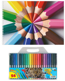 Kinder tekenen set van 24 viltstiften en 2x schetsboeken