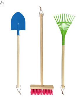 kinder Tuingereedschap - 3-delig - metaal - speelgoed schop/schep - hark - bladhark