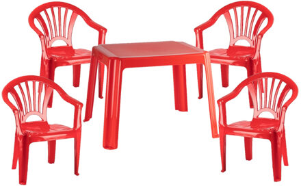 kinder tuinset - tafel met 4x stoelen - rood - Kunststof