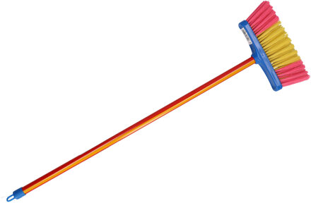 Kinderbezem - geel/roze - met steel - 61 cm - binnen bezem - kunststof - kamer bezem Multi