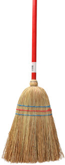 Kinderbezem - Stro - Rode gelakte houten Steel - 100 cm - Kamerbezem Multi
