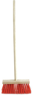 Kinderbezem voor buiten tegels - rood/hout - met steel 78 cm - Tuingereedschap