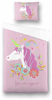 Kinderdekbedovertrek Pink Unicorn - 140x200 Cm Blauw - Dieren - Fresh And Co Kids - Dekbed-Discounter.nl
