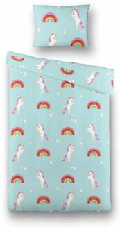 Kinderdekbedovertrek Rainbow Unicorn - 140x200220 Cm Blauw - Dieren - Fresh And Co Kids - Dekbed-Discounter.nl