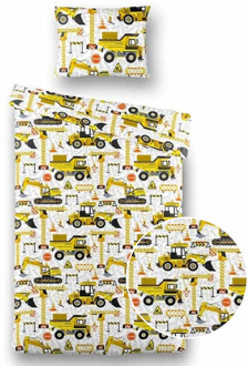 Kinderdekbedovertrek Strong Trucks - 140x200220 Cm Geel & Oranje - - Fresh And Co Kids - Dekbed-Discounter.nl