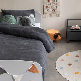 Kinderdekbedovertrek Teddy Kids - 140x200220 Cm Antraciet - Effen - Fresh And Co - Dekbed-Discounter.nl