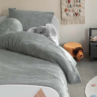 Kinderdekbedovertrek Teddy Kids - 140x200220 Cm Grijs - Effen - Fresh And Co - Dekbed-Discounter.nl - 140 x 200/220 cm