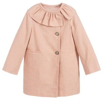 Kinderen Bovenkleding Jas Baby Meisjes Kleding Zoete Roze Lotusblad Kanten Kraag Mid-Lengte Trenchcoat 140