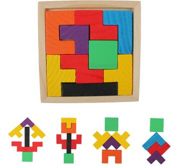 Kinderen Brain Traning Houten Sorteren Nestelen Jigsaw Speelgoed 3D Puzzel Tangram Tetris Geometrische Vorm Spel Leren Speelgoed