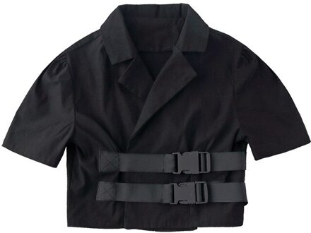 Kinderen Cool Hip Hop Kleding Zwarte Korte Jas Top Jas Wit Shorts Voor Meisjes Jazz Dans Kostuum Kleding Straat dragen zwart jacket / 110