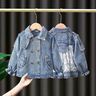 Kinderen Denim Jassen Geul Jean Double Breasted Jassen Meisjes Kinderkleding Lente Herfst Kant Jas Toevallige Bovenkleding 3T 100cm