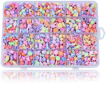 Kinderen Diy Kraal Set 24 Verschillende Vormen Kleurrijke Kralen Doos Diy Handgemaakte Kralen Speelgoed 10