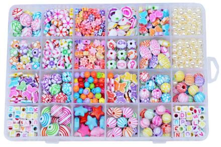 Kinderen Diy Kraal Set 24 Verschillende Vormen Kleurrijke Kralen Doos Diy Handgemaakte Kralen Speelgoed 6