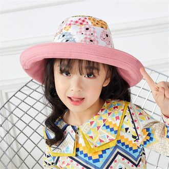Kinderen Double Side Draag Visser Katoen Emmer Hoed Kids Meisjes Leuke Zonnebrandcrème Fedora Outdoor Wandelen Strand Panama Cap kleur 3