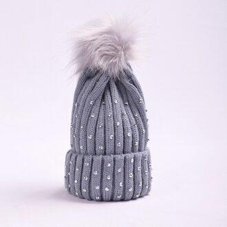 Kinderen Effen Kleur Beanie Brief Cap Faux Pompom Winter Hoeden Voor Kinderen Gebreide Wollen Muts Verdikking Warmer Meisjes Jongens Caps grijs