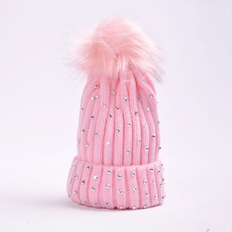 Kinderen Effen Kleur Beanie Brief Cap Faux Pompom Winter Hoeden Voor Kinderen Gebreide Wollen Muts Verdikking Warmer Meisjes Jongens Caps roze